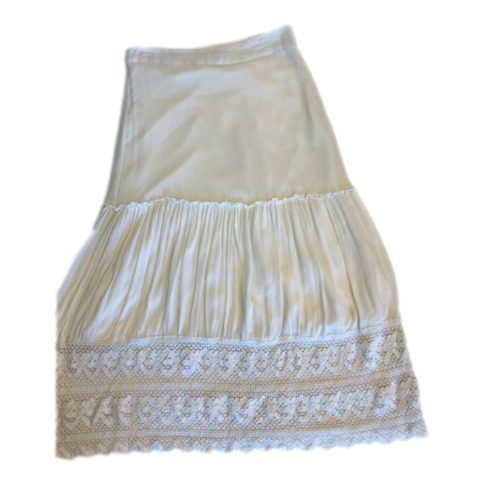 Lucky & Coco Womens Western Prairie Tiered Crocheted Cream Maxi M A-lined Skirt